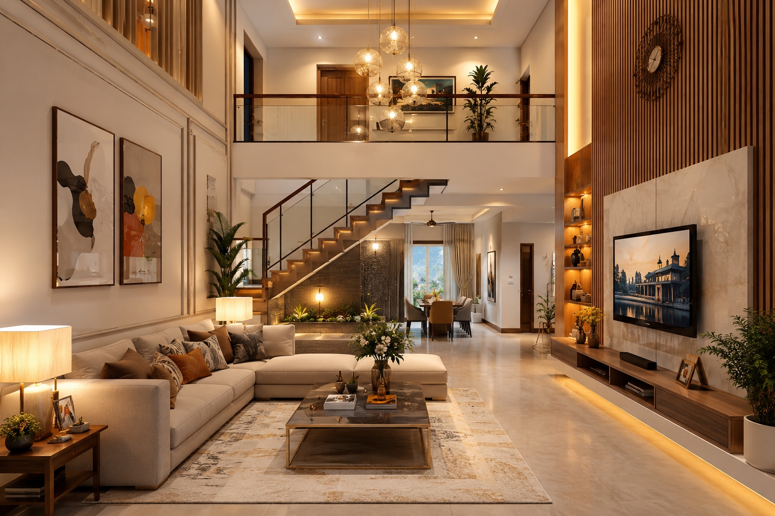Warm Duplex Living Lounge by Saffron Interior Design